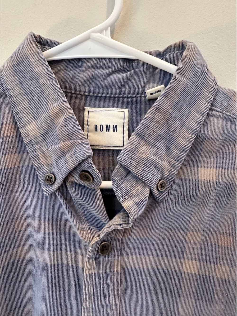 Men Medium ROWM button-down shirt blue and grey corduroy fabric